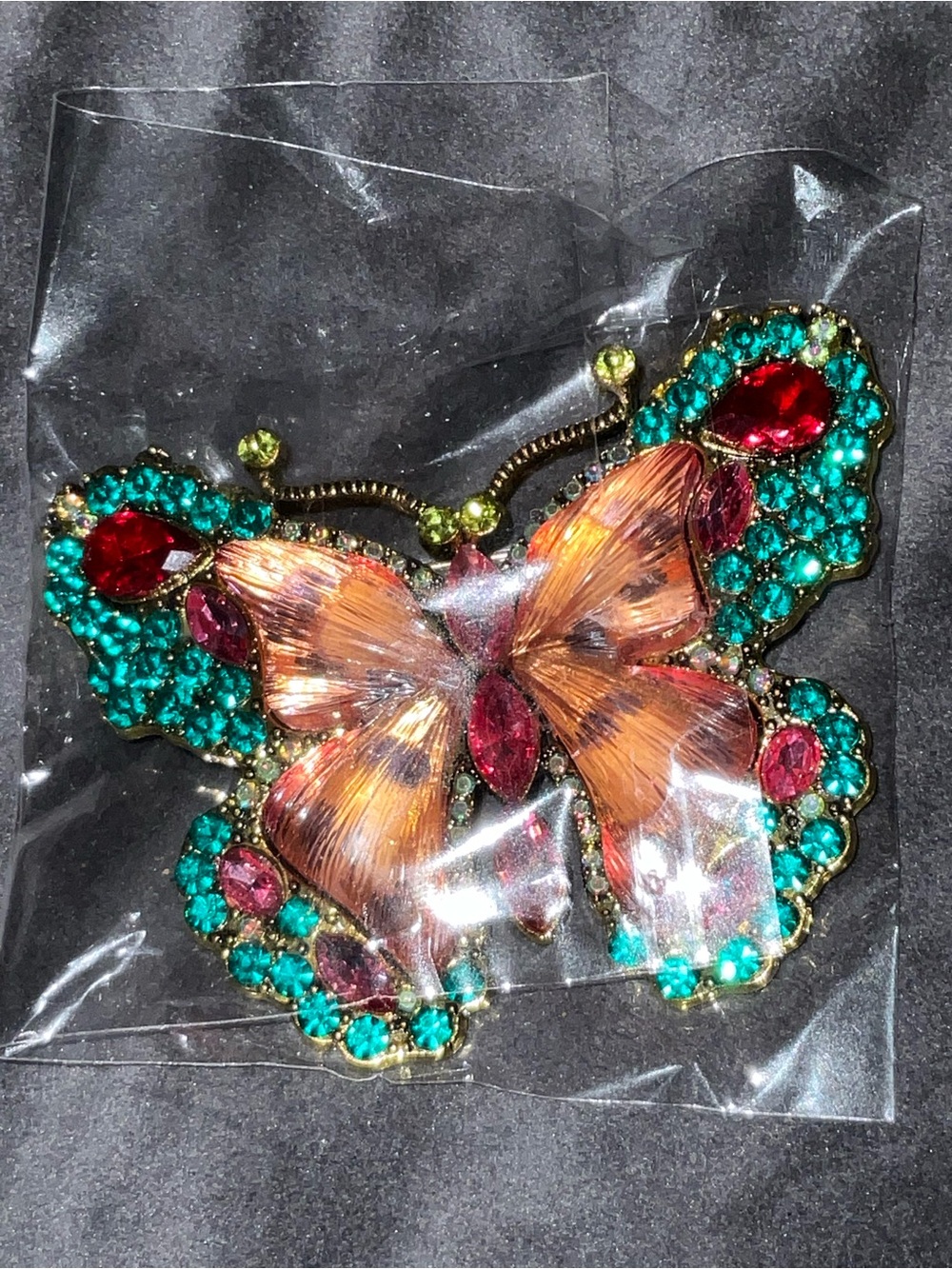 Butterfly Crystal Brooch Pink Orange & Teal Accents Elegant Glamorous vintage NW